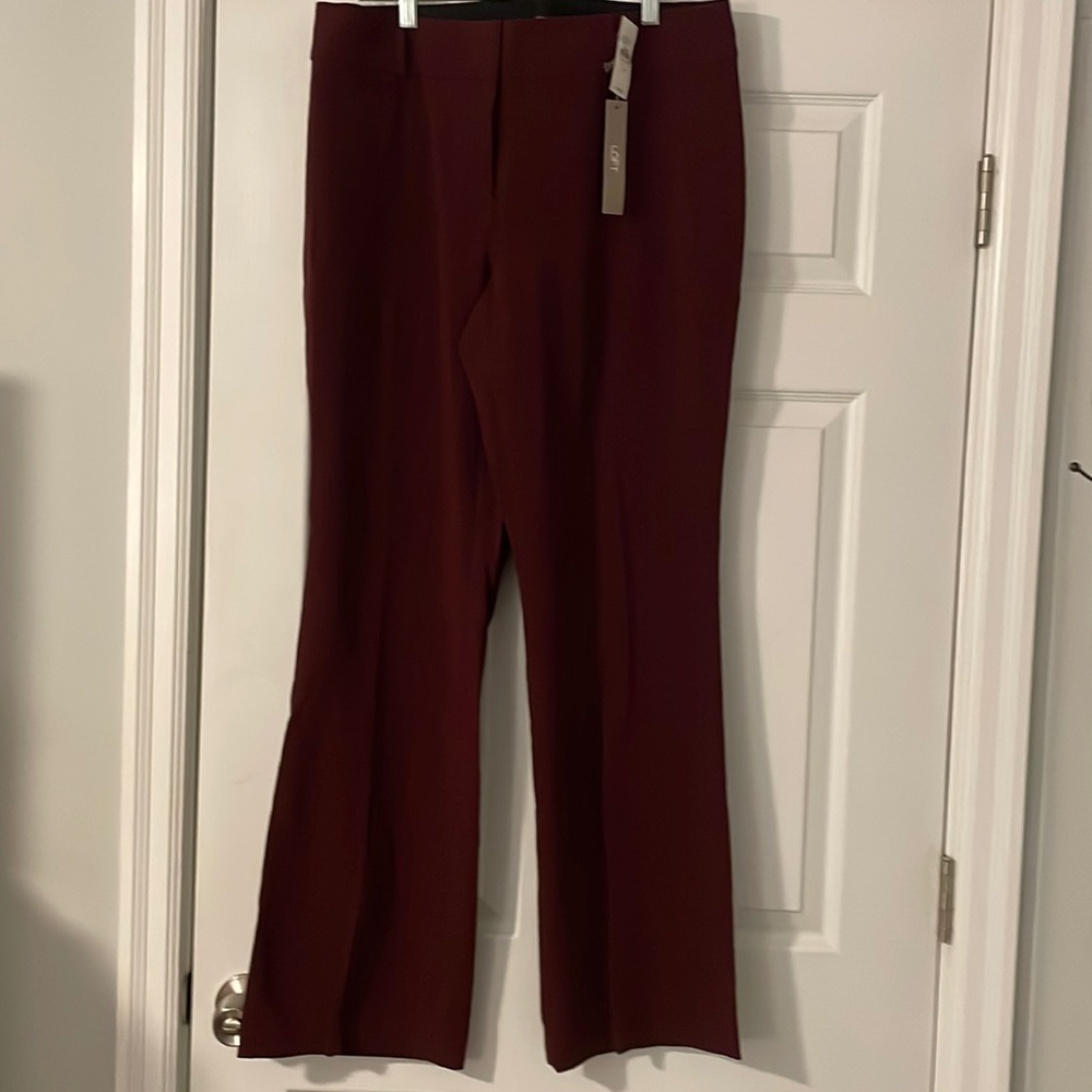 NWT LOFT Julie style curvy bootcut trousers, maroon, size 12.
